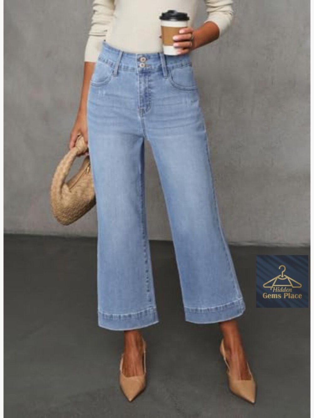 High Waisted Wide Leg Baggy Jeans Stretch Denim Pants - Picture 2 of 6